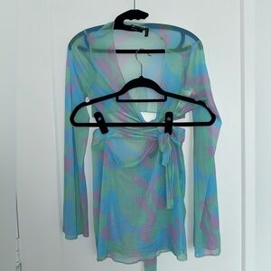 Mesh top tie and a skirt. Top size 10 skirt size 8